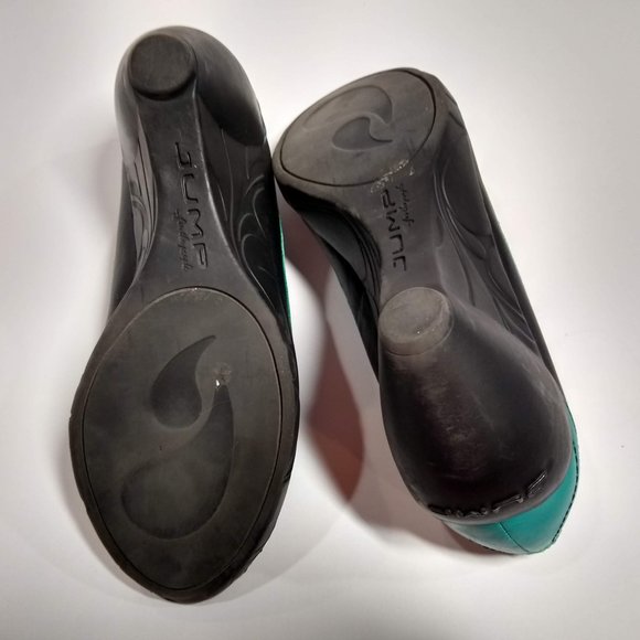 JUMP For The People 'Bess' Open Toe Wedges Heels in Black and Teal - Picture 6 of 7